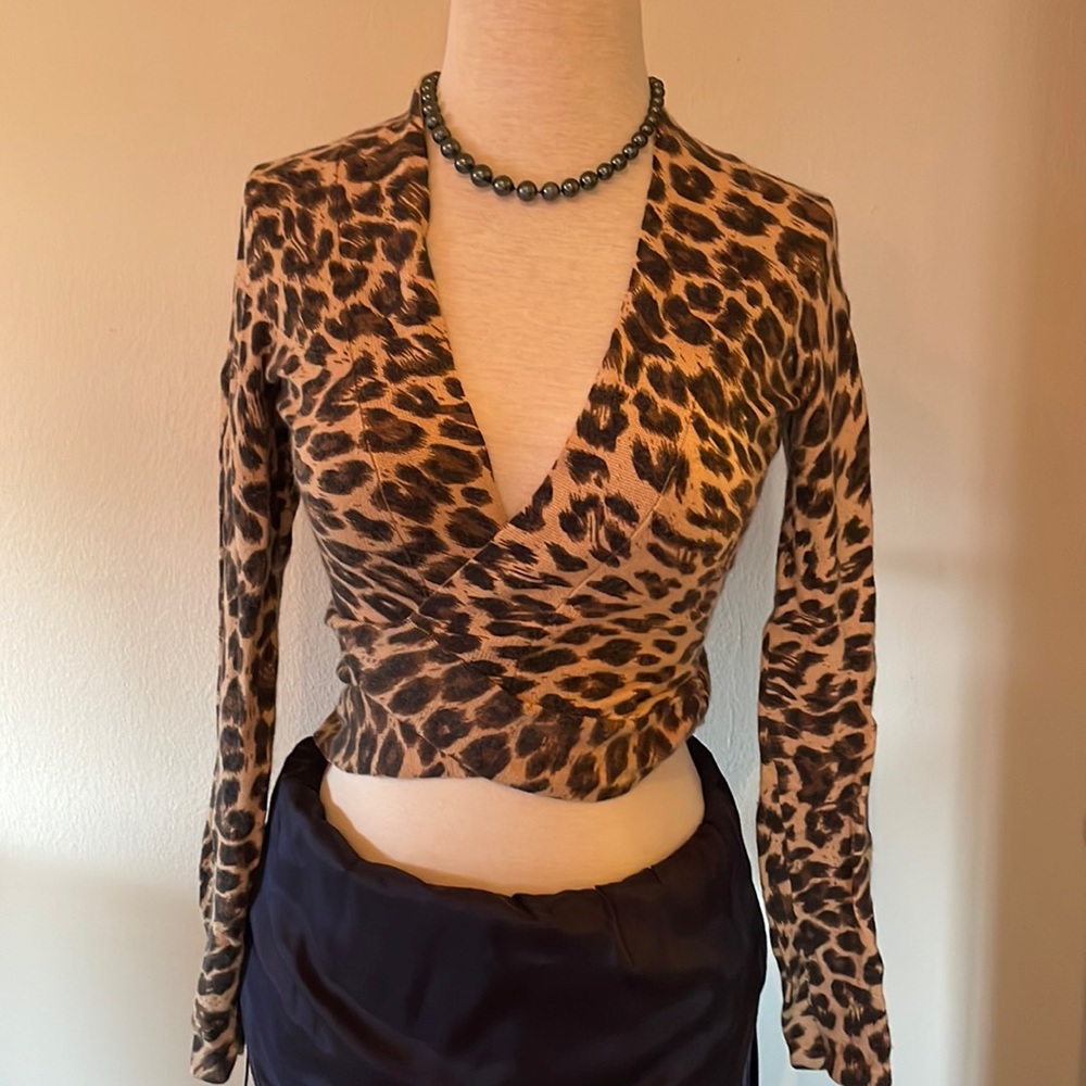 INC Leopard Print Wrap Sweater Sz P